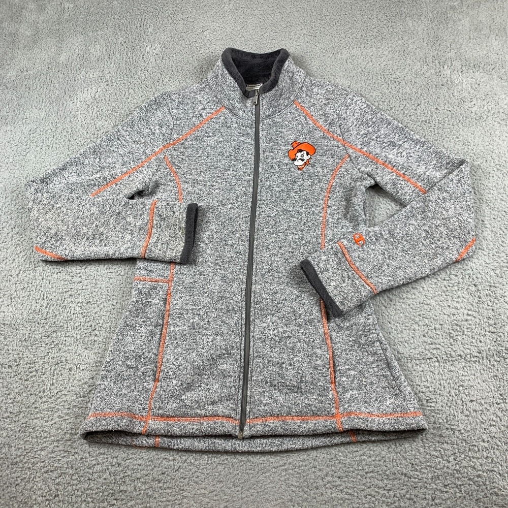 Oklahoma State Cowboys Jacket Womens M Gray Full Zip Fleece Pistol Pete NCAA